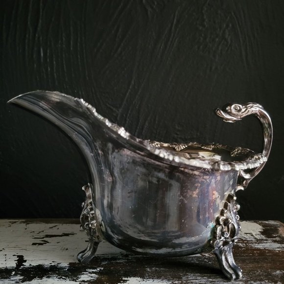 Antique Barker Brothers Silverplate Gravy Boat / Sauce Boat Dolphin Head Handle - Picture 1 of 12